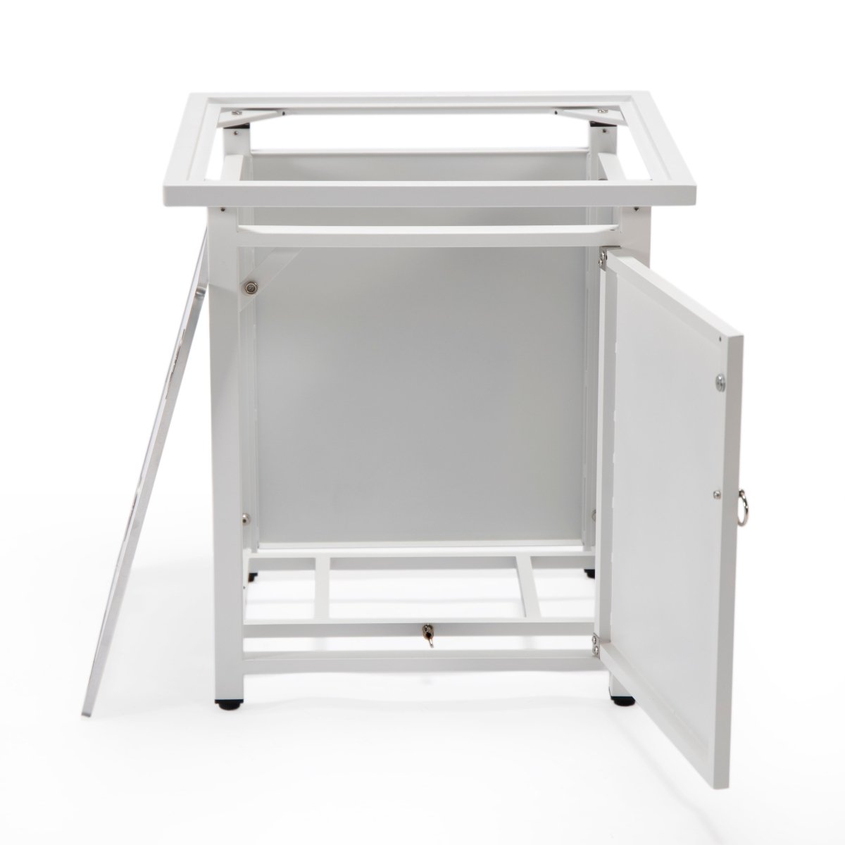Walbrooke Modern Square Tank Holder Table with Tempered Glass Top and Powder Coated Aluminum Slats/Non Slats Design