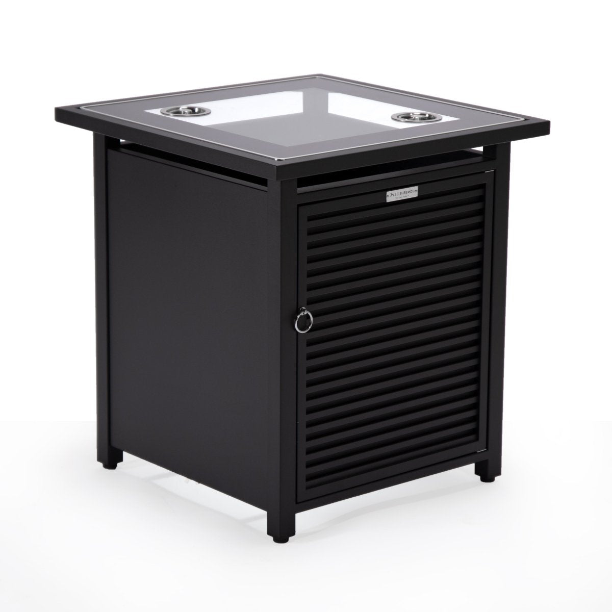 Walbrooke Modern Square Tank Holder Table with Tempered Glass Top and Powder Coated Aluminum Slats/Non Slats Design