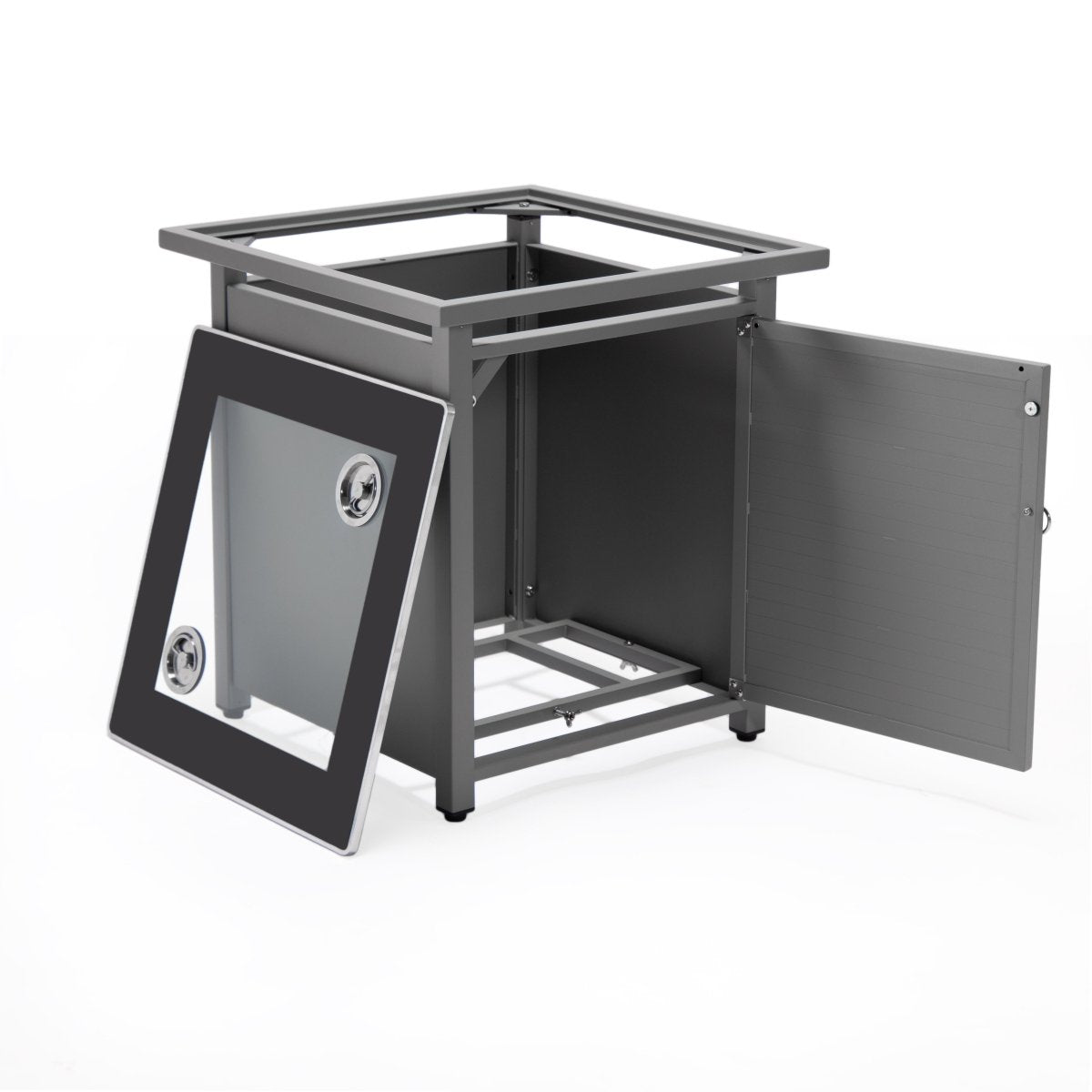 Walbrooke Modern Square Tank Holder Table with Tempered Glass Top and Powder Coated Aluminum Slats/Non Slats Design