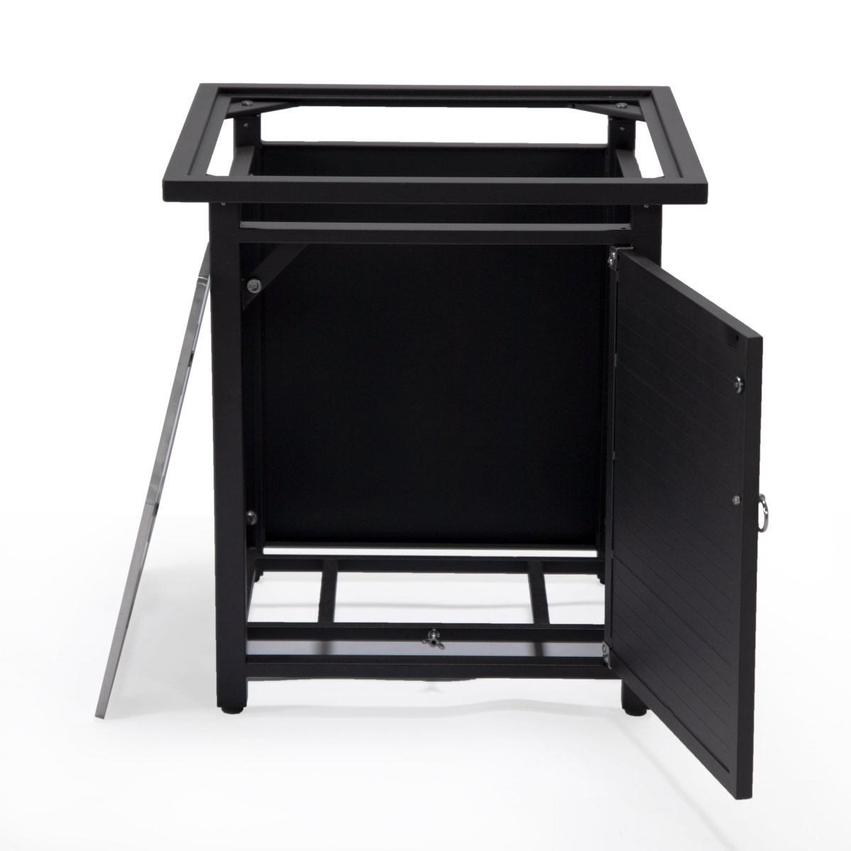Walbrooke Modern Square Tank Holder Table with Tempered Glass Top and Powder Coated Aluminum Slats/Non Slats Design