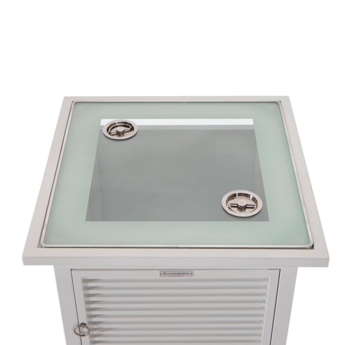 Walbrooke Modern Square Tank Holder Table with Tempered Glass Top and Powder Coated Aluminum Slats/Non Slats Design