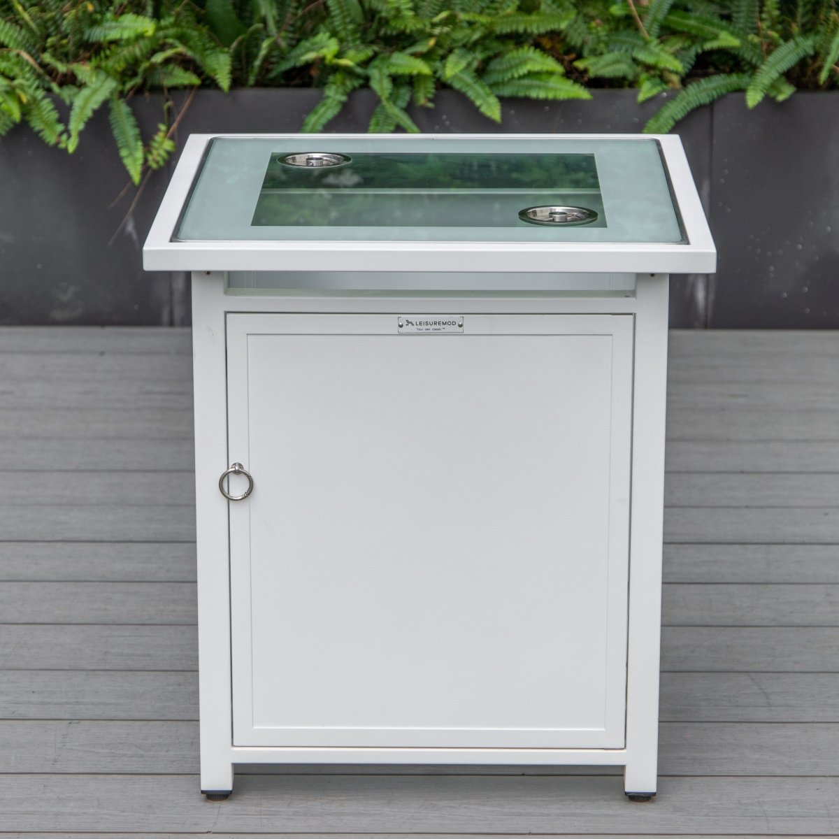 Walbrooke Modern Square Tank Holder Table with Tempered Glass Top and Powder Coated Aluminum Slats/Non Slats Design