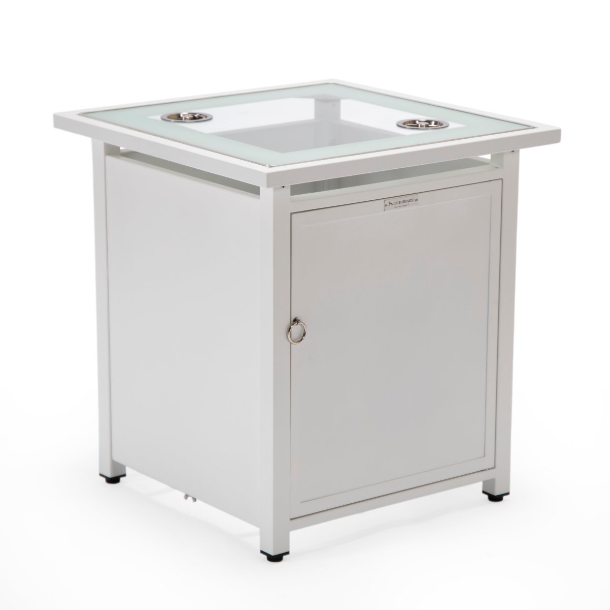Walbrooke Modern Square Tank Holder Table with Tempered Glass Top and Powder Coated Aluminum Slats/Non Slats Design