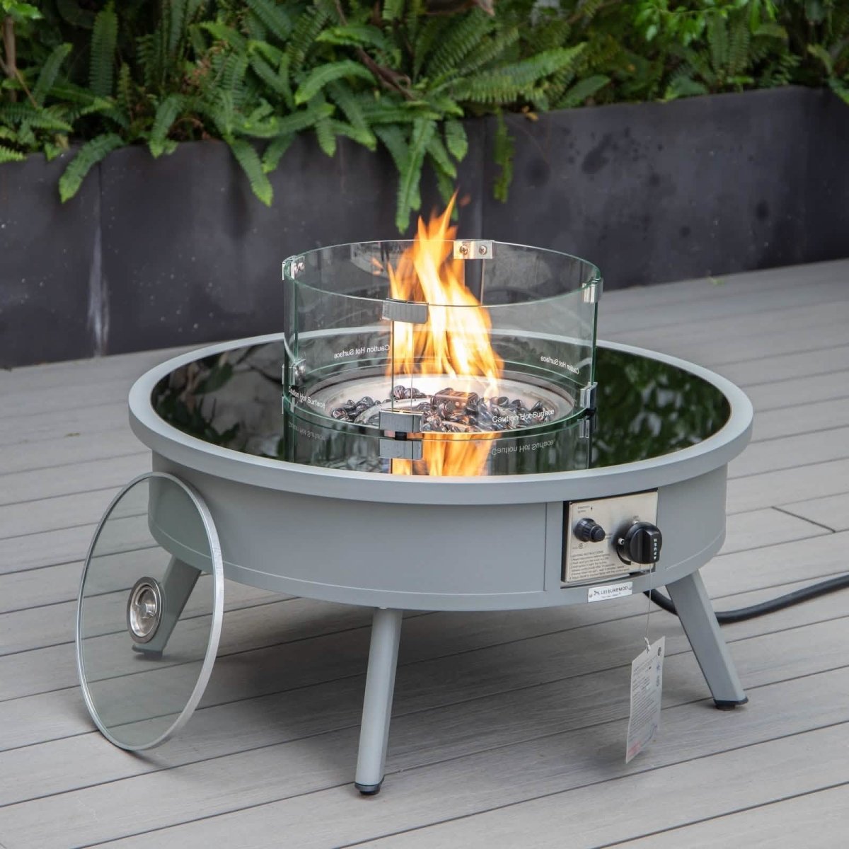 Walbrooke Outdoor Patio Round Fire Pit and Tank Holder White Fire Pits Leisuremod