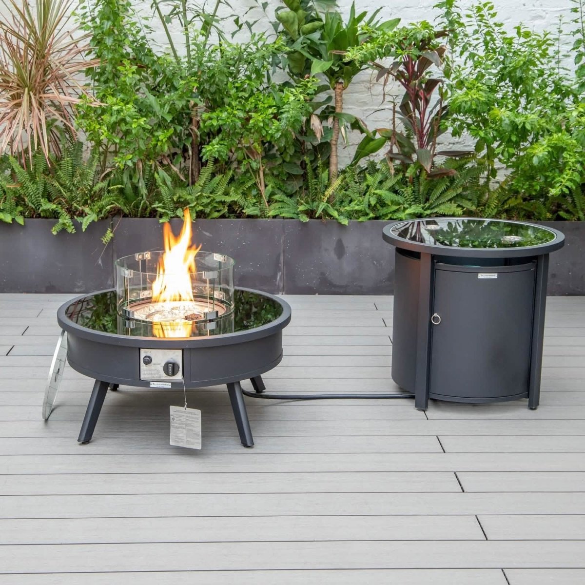Walbrooke Outdoor Patio Round Fire Pit and Tank Holder White Fire Pits Leisuremod