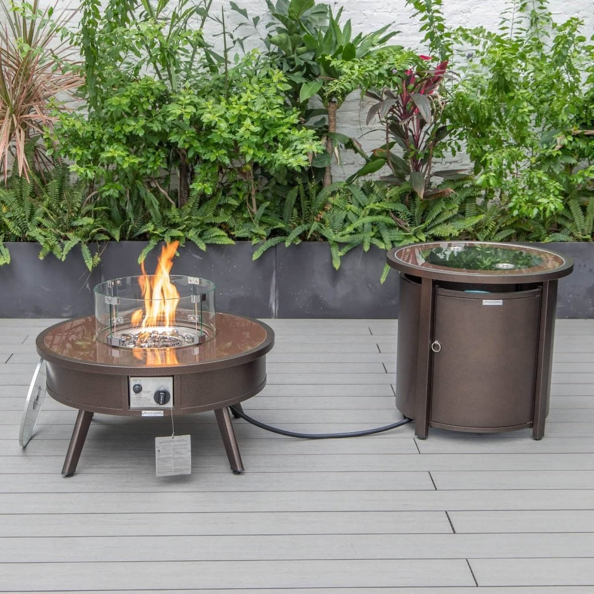 Walbrooke Outdoor Patio Round Fire Pit and Tank Holder White Fire Pits Leisuremod