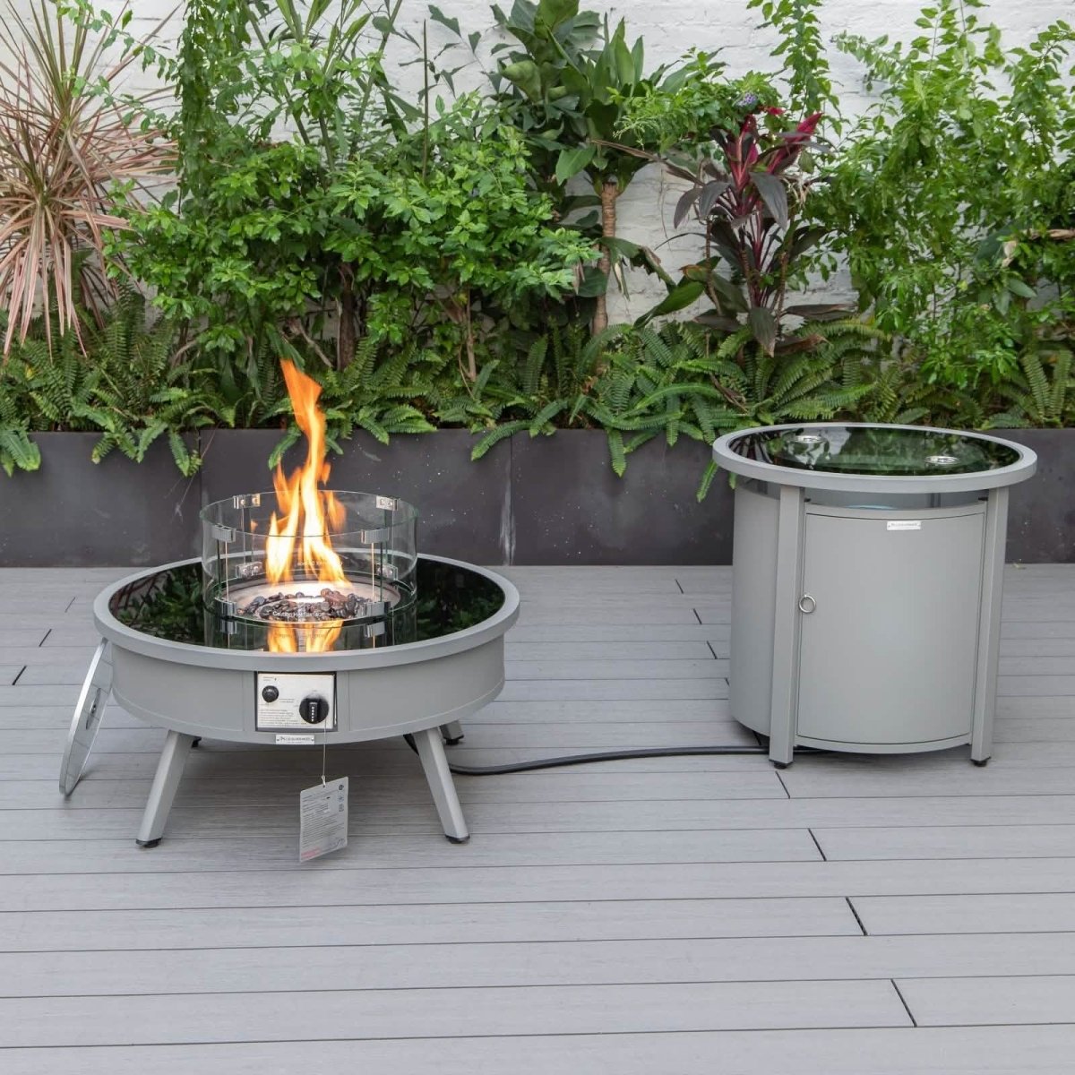 Walbrooke Outdoor Patio Round Fire Pit and Tank Holder White Fire Pits Leisuremod