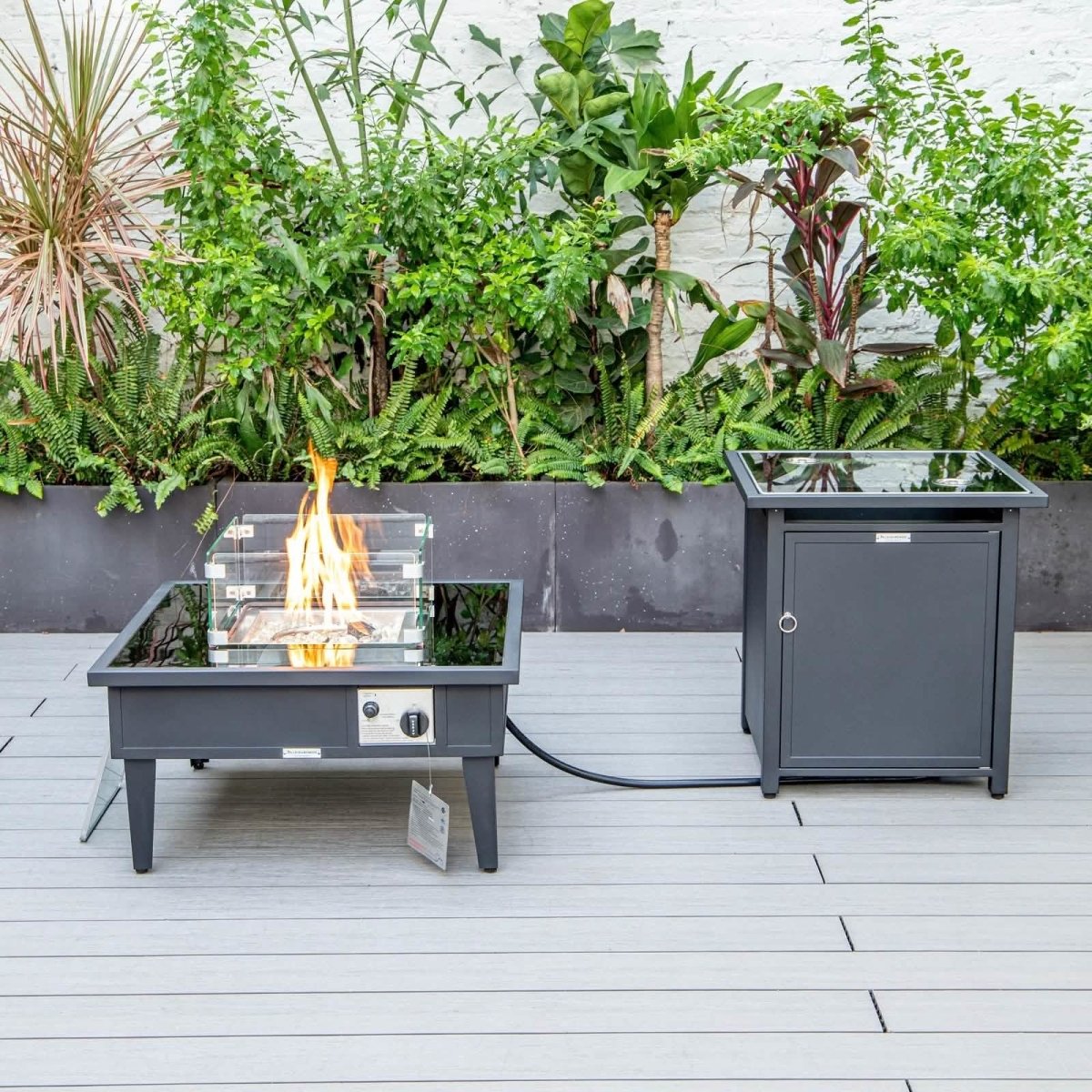 Walbrooke Outdoor Patio Square Fire Pit and Tank Holder White Fire Pits Leisuremod