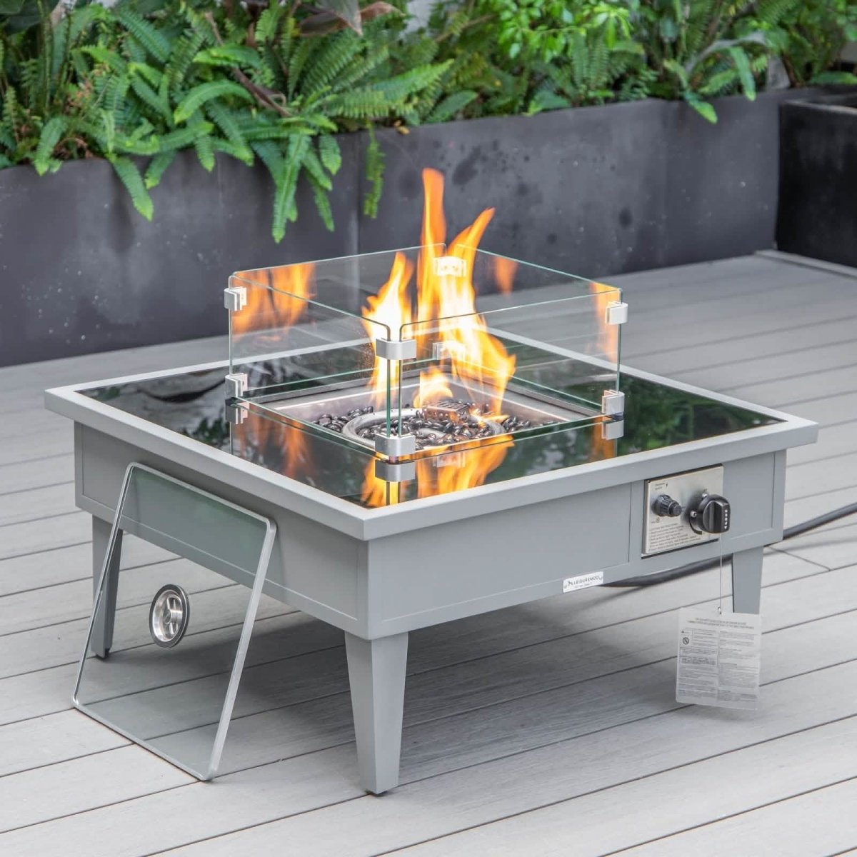 Walbrooke Outdoor Patio Square Fire Pit and Tank Holder White Fire Pits Leisuremod