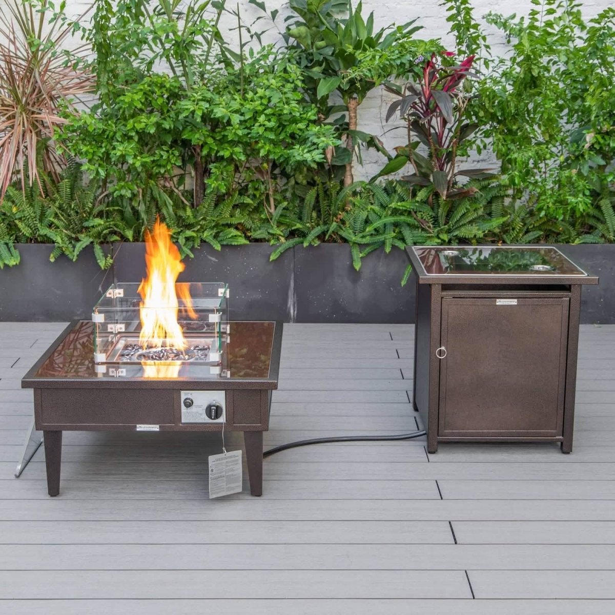 Walbrooke Outdoor Patio Square Fire Pit and Tank Holder Black Fire Pits Leisuremod
