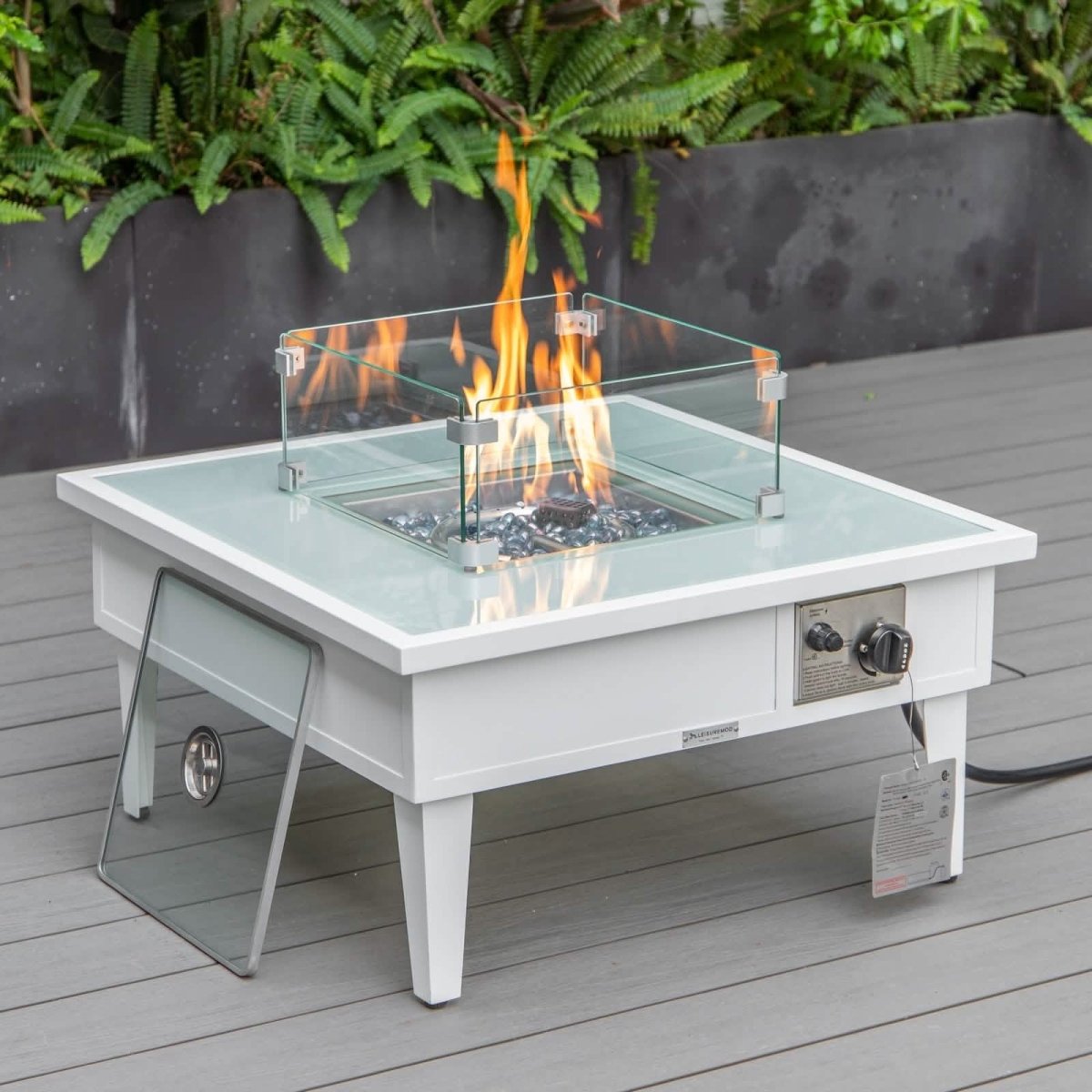 Walbrooke Outdoor Patio Square Fire Pit and Tank Holder White Fire Pits Leisuremod