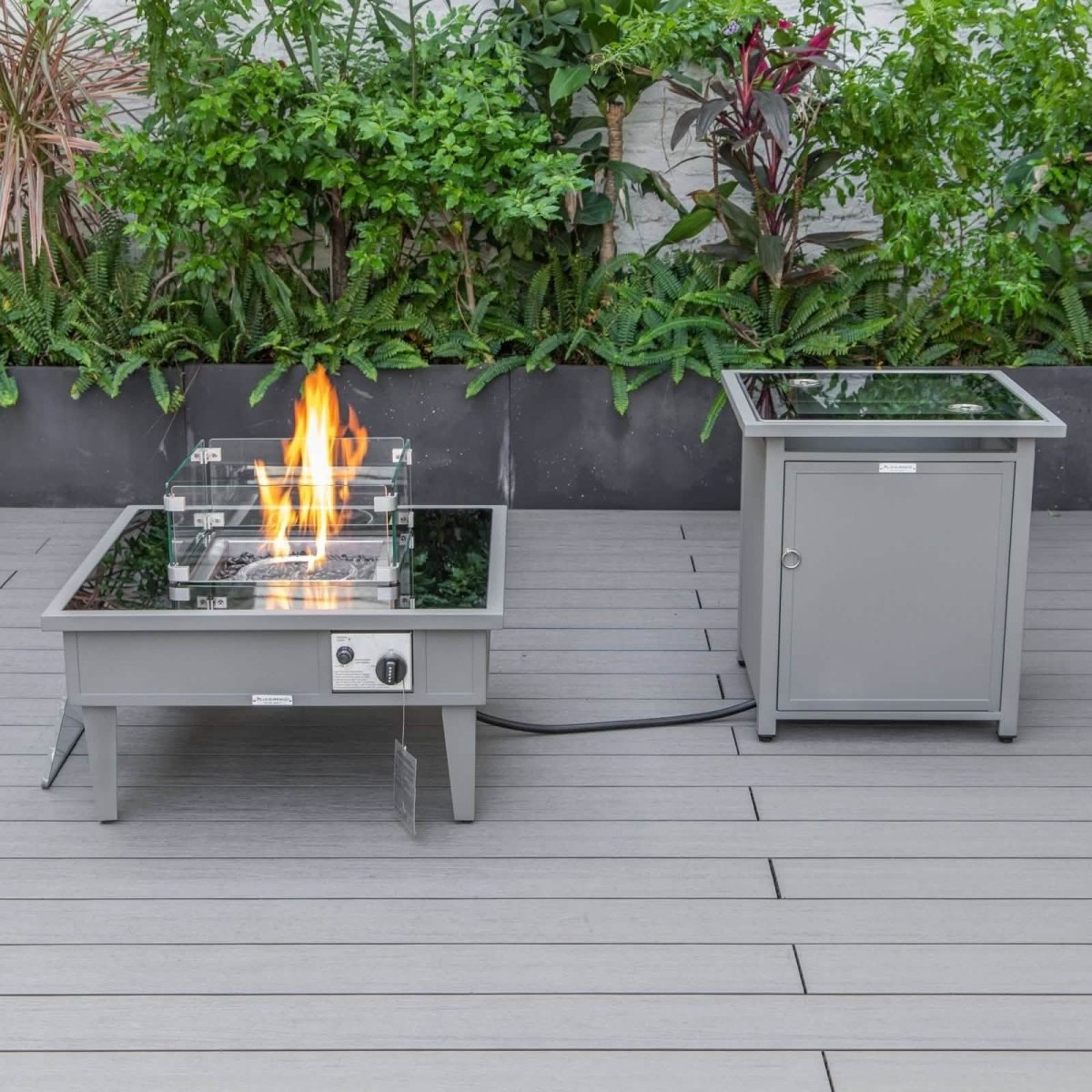 Walbrooke Outdoor Patio Square Fire Pit and Tank Holder Grey Fire Pits Leisuremod
