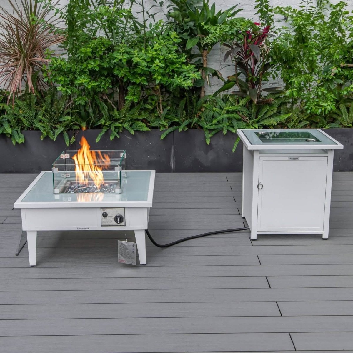 Walbrooke Outdoor Patio Square Fire Pit and Tank Holder White Fire Pits Leisuremod