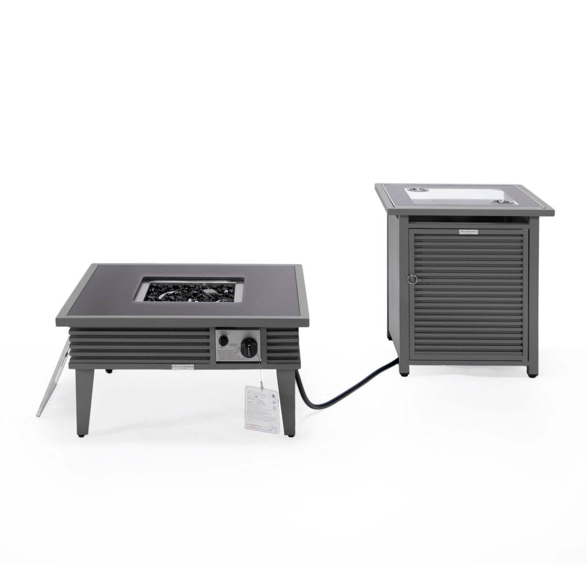 Walbrooke Outdoor Patio Square Fire Pit and Tank Holder with Slats Design White Fire Pits Leisuremod