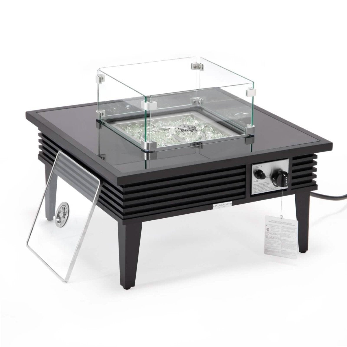Walbrooke Outdoor Patio Square Fire Pit and Tank Holder with Slats Design White Fire Pits Leisuremod