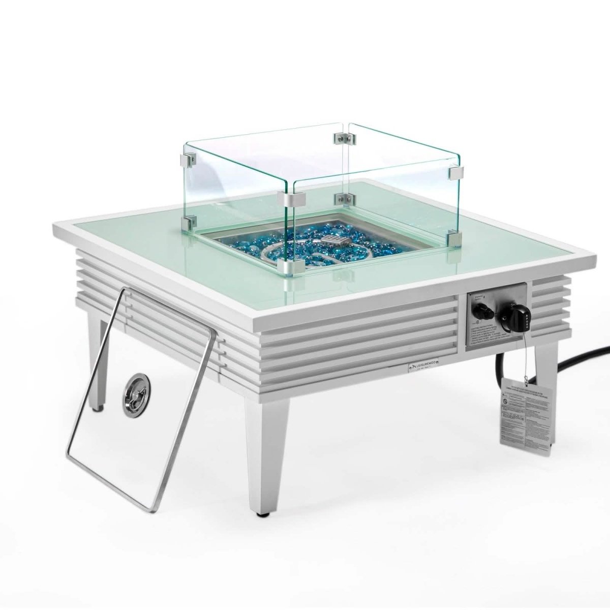 Walbrooke Outdoor Patio Square Fire Pit and Tank Holder with Slats Design White Fire Pits Leisuremod