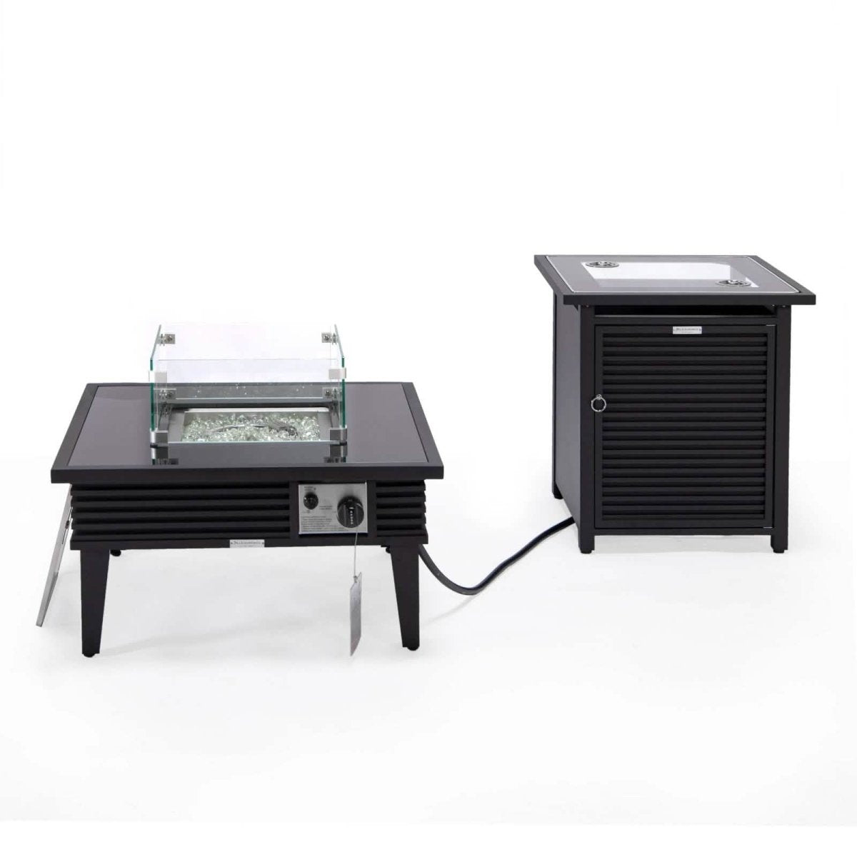 Walbrooke Outdoor Patio Square Fire Pit and Tank Holder with Slats Design Fire Pits Leisuremod