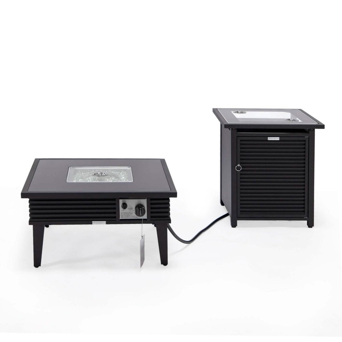 Walbrooke Outdoor Patio Square Fire Pit and Tank Holder with Slats Design White Fire Pits Leisuremod