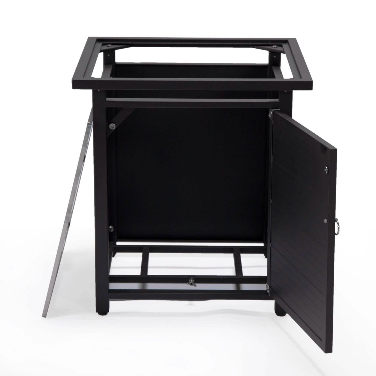 Walbrooke Outdoor Patio Square Fire Pit and Tank Holder with Slats Design Black Fire Pits Leisuremod