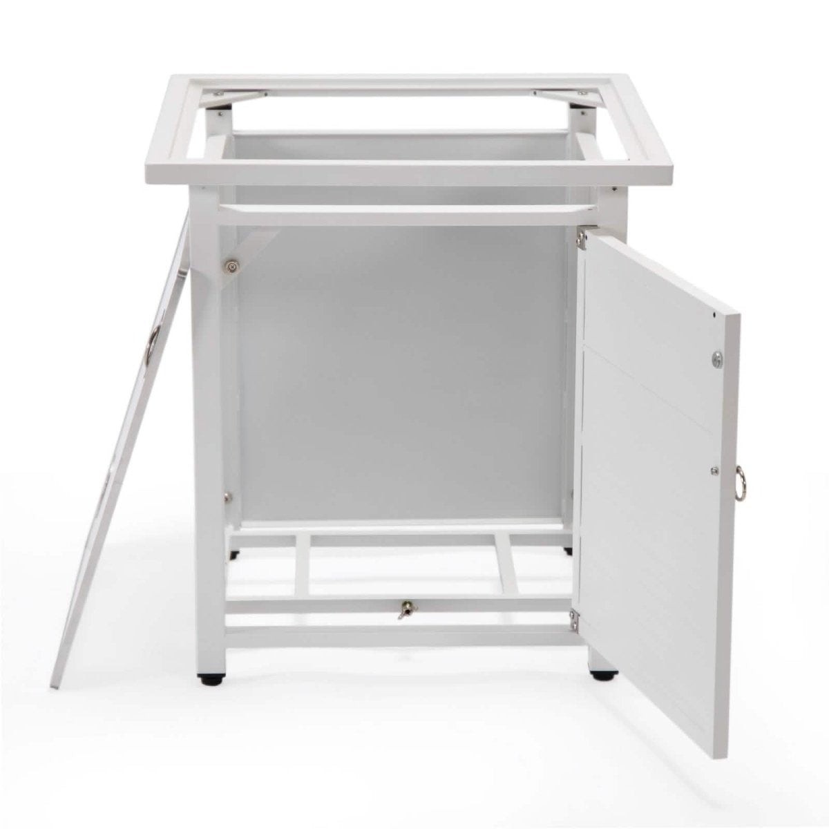 Walbrooke Outdoor Patio Square Fire Pit and Tank Holder with Slats Design White Fire Pits Leisuremod