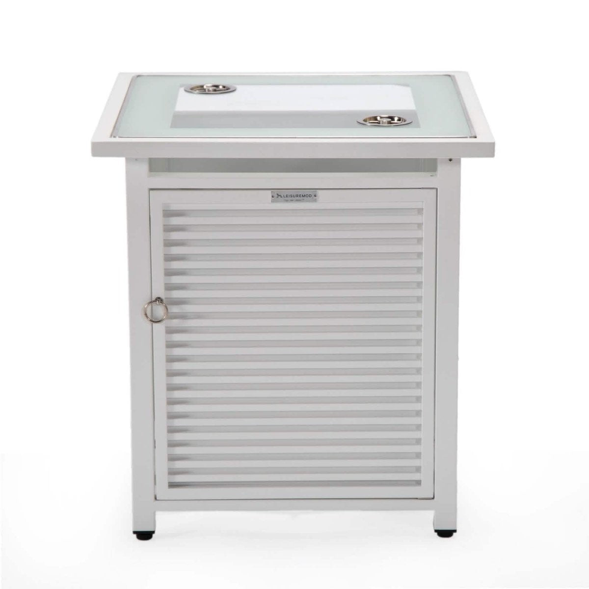Walbrooke Outdoor Patio Square Fire Pit and Tank Holder with Slats Design White Fire Pits Leisuremod