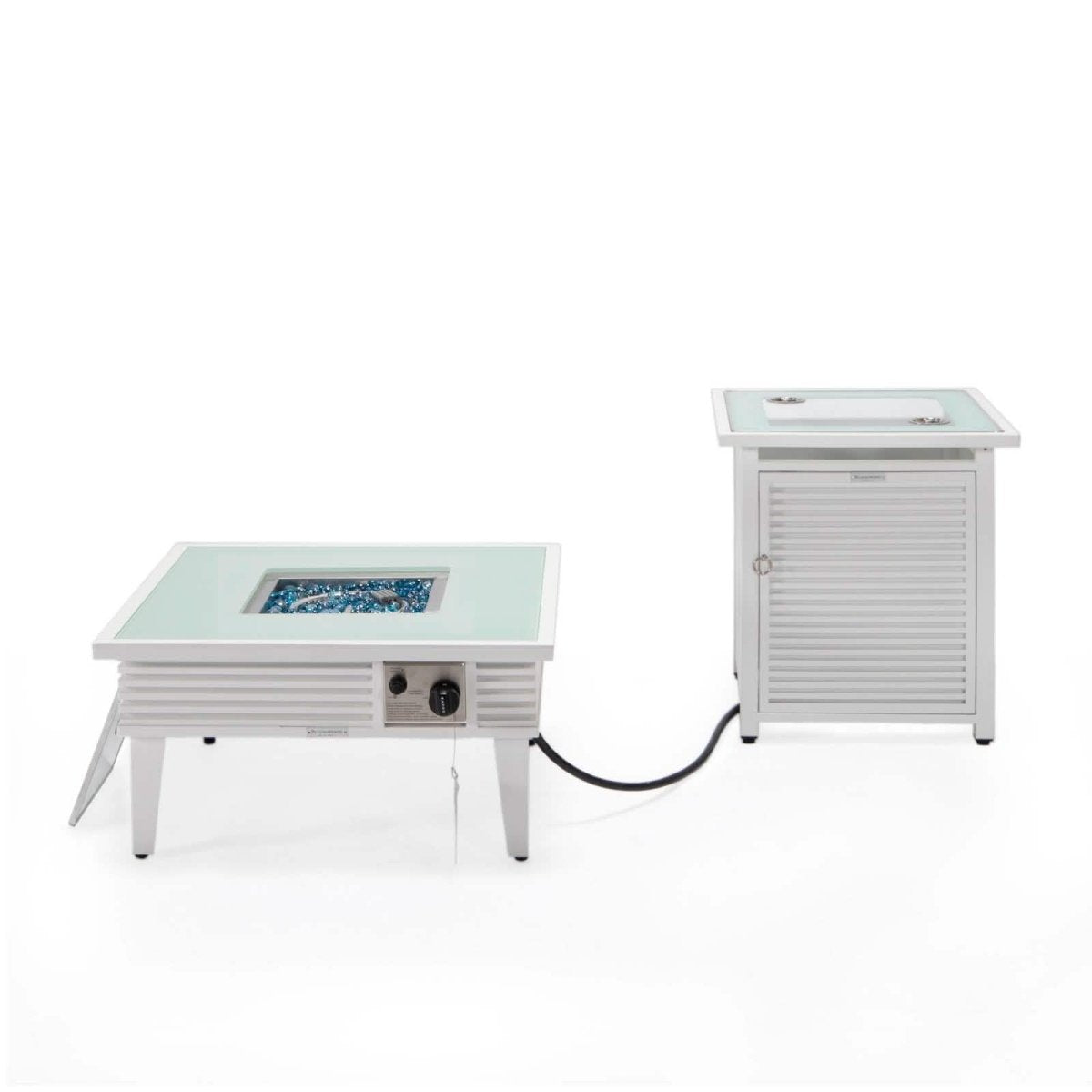 Walbrooke Outdoor Patio Square Fire Pit and Tank Holder with Slats Design White Fire Pits Leisuremod