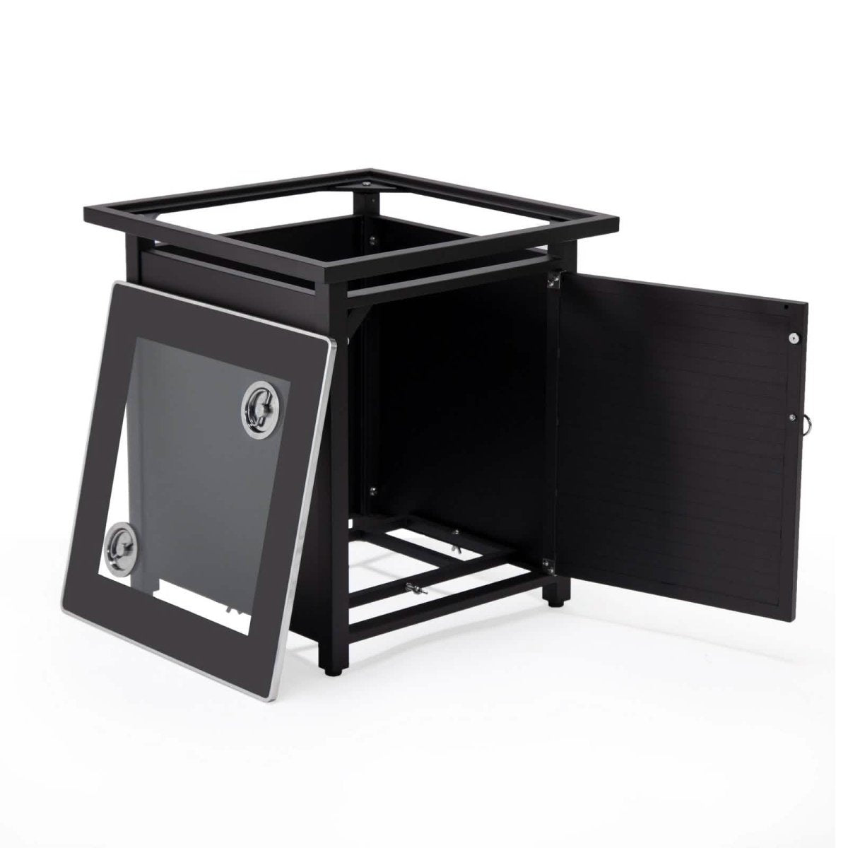 Walbrooke Outdoor Patio Square Fire Pit and Tank Holder with Slats Design White Fire Pits Leisuremod