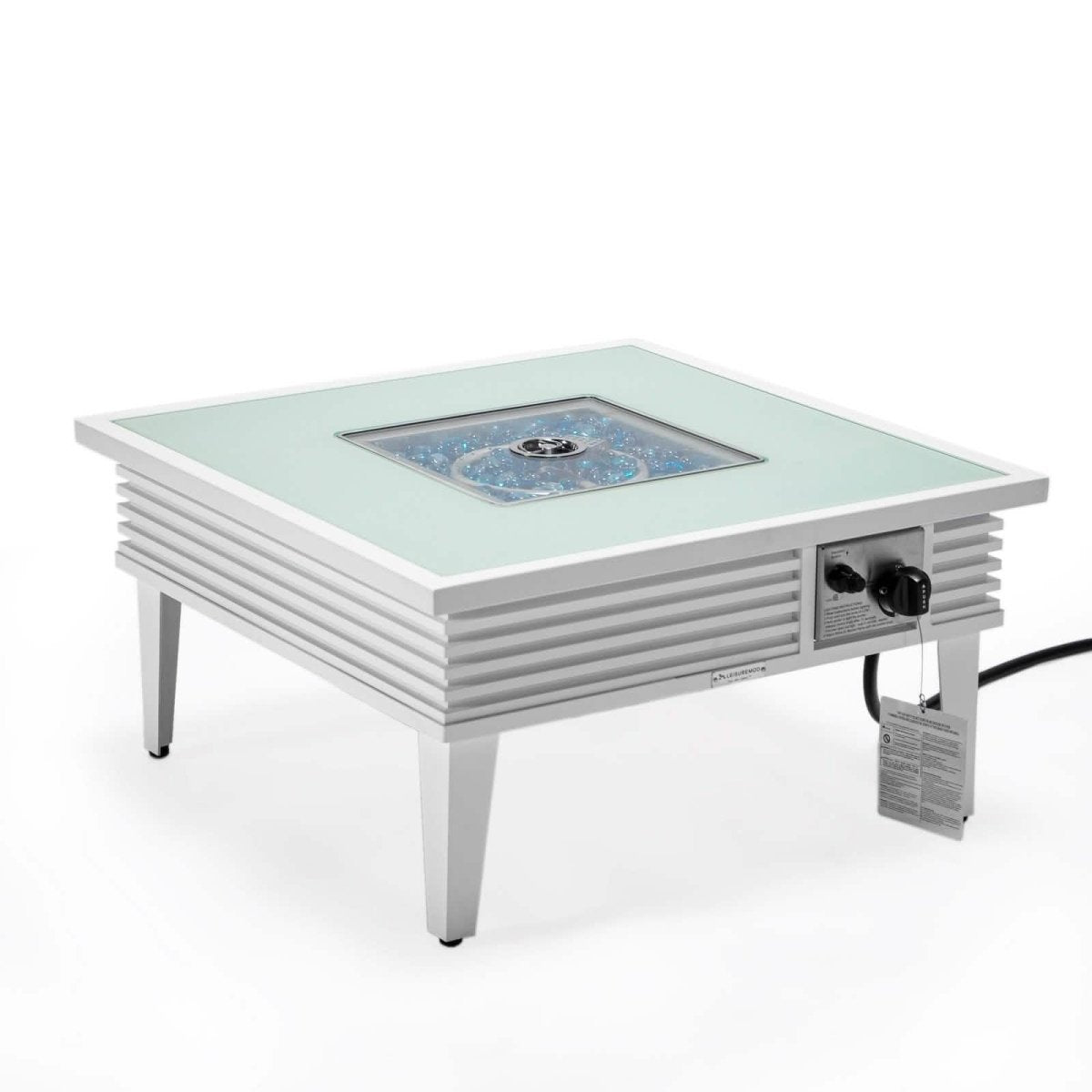 Walbrooke Outdoor Patio Square Fire Pit and Tank Holder with Slats Design White Fire Pits Leisuremod