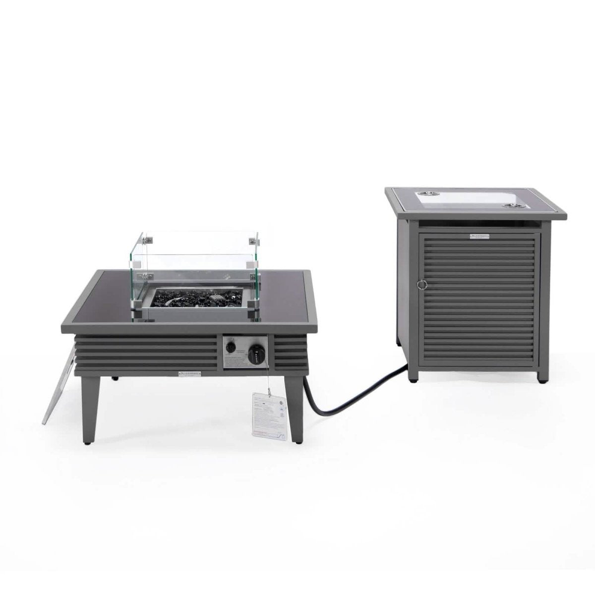 Walbrooke Outdoor Patio Square Fire Pit and Tank Holder with Slats Design White Fire Pits Leisuremod