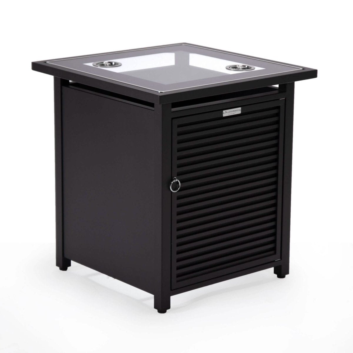 Walbrooke Outdoor Patio Square Fire Pit and Tank Holder with Slats Design Black Fire Pits Leisuremod