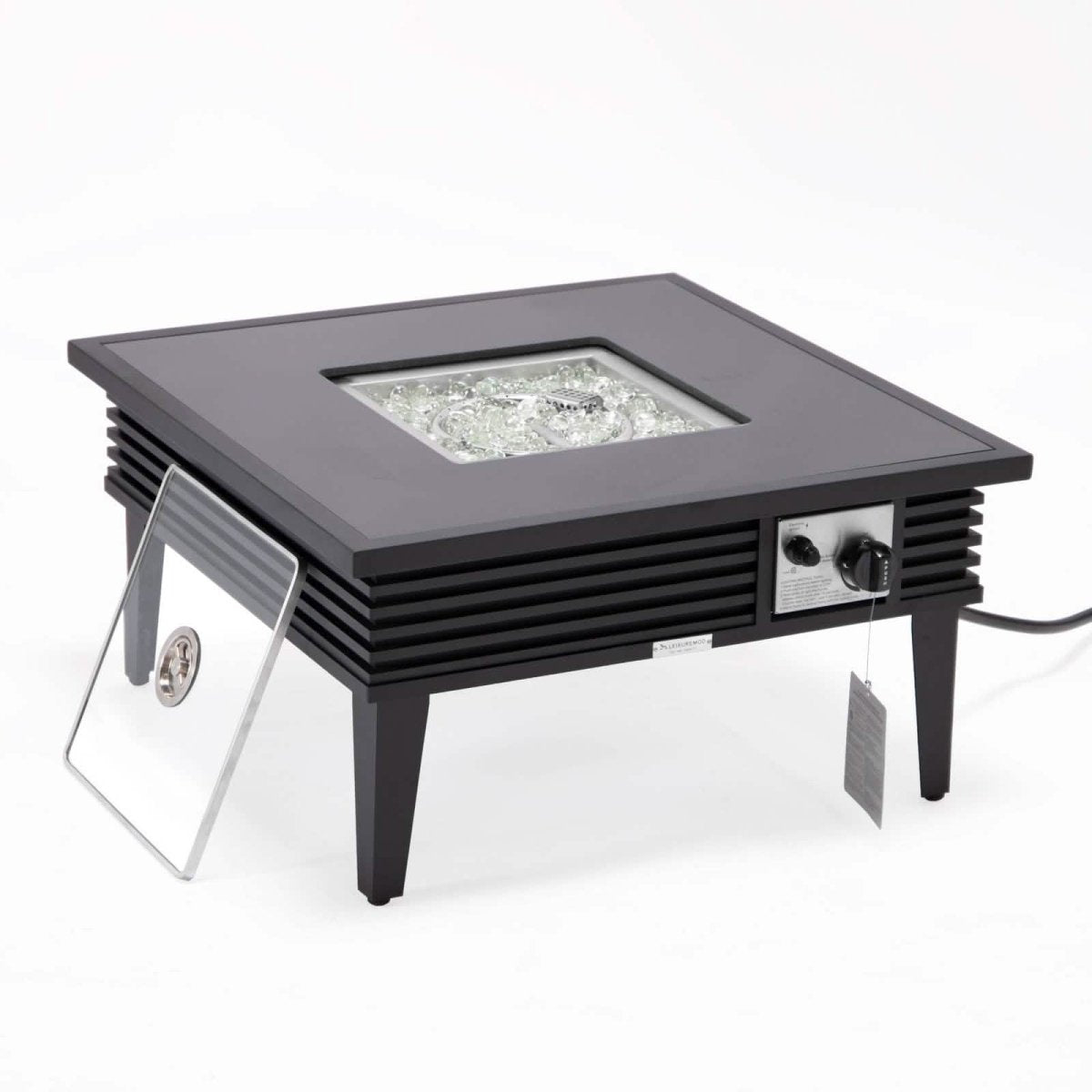 Walbrooke Outdoor Patio Square Fire Pit and Tank Holder with Slats Design Black Fire Pits Leisuremod