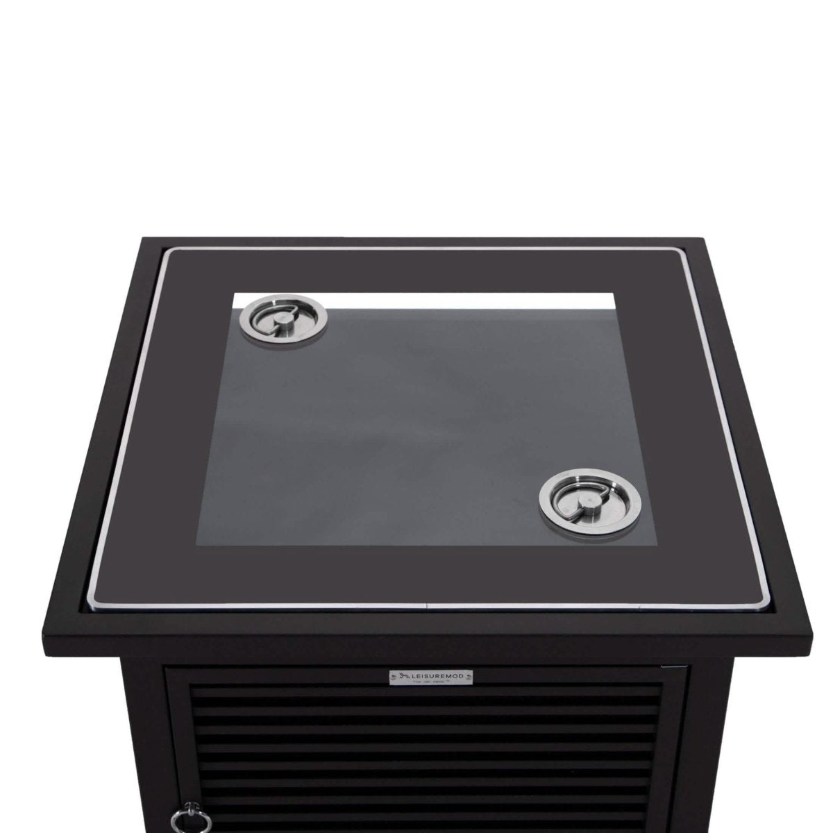 Walbrooke Outdoor Patio Square Fire Pit and Tank Holder with Slats Design Black Fire Pits Leisuremod