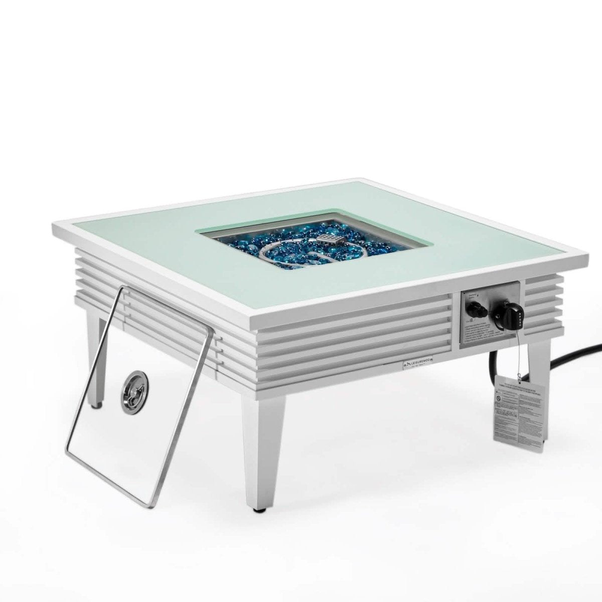Walbrooke Outdoor Patio Square Fire Pit and Tank Holder with Slats Design White Fire Pits Leisuremod