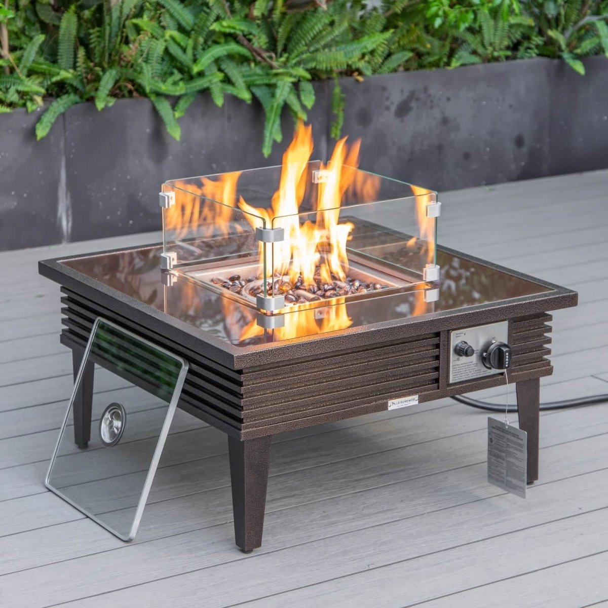 Walbrooke Outdoor Patio Square Fire Pit and Tank Holder with Slats Design White Fire Pits Leisuremod