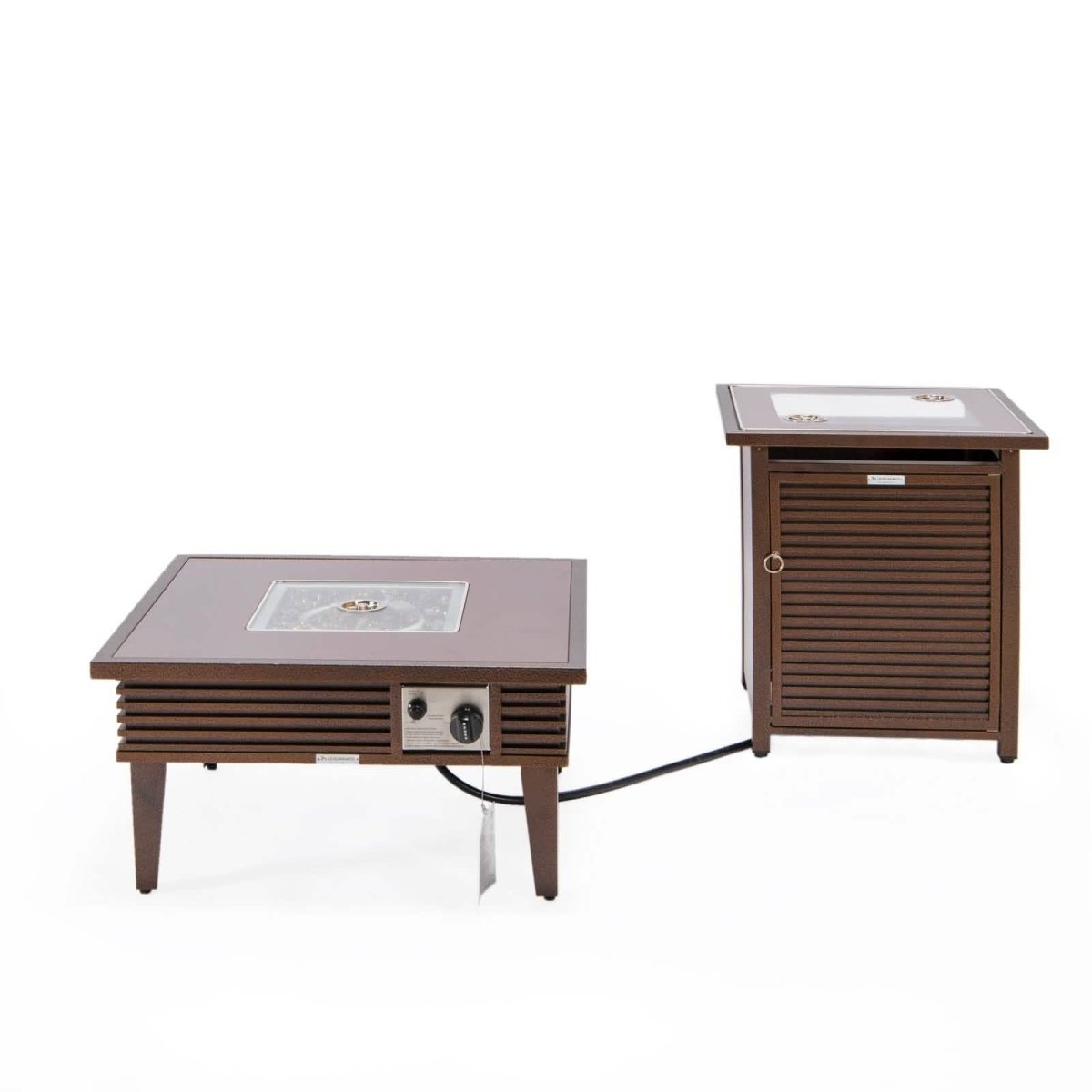 Walbrooke Outdoor Patio Square Fire Pit and Tank Holder with Slats Design White Fire Pits Leisuremod