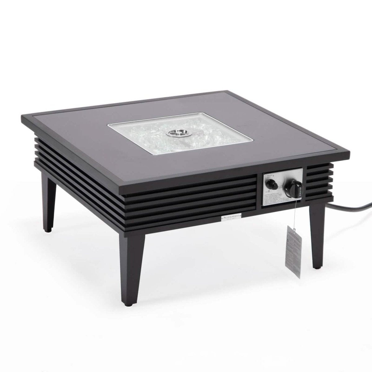 Walbrooke Outdoor Patio Square Fire Pit and Tank Holder with Slats Design Black Fire Pits Leisuremod