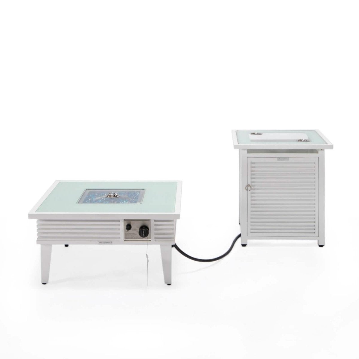 Walbrooke Outdoor Patio Square Fire Pit and Tank Holder with Slats Design White Fire Pits Leisuremod