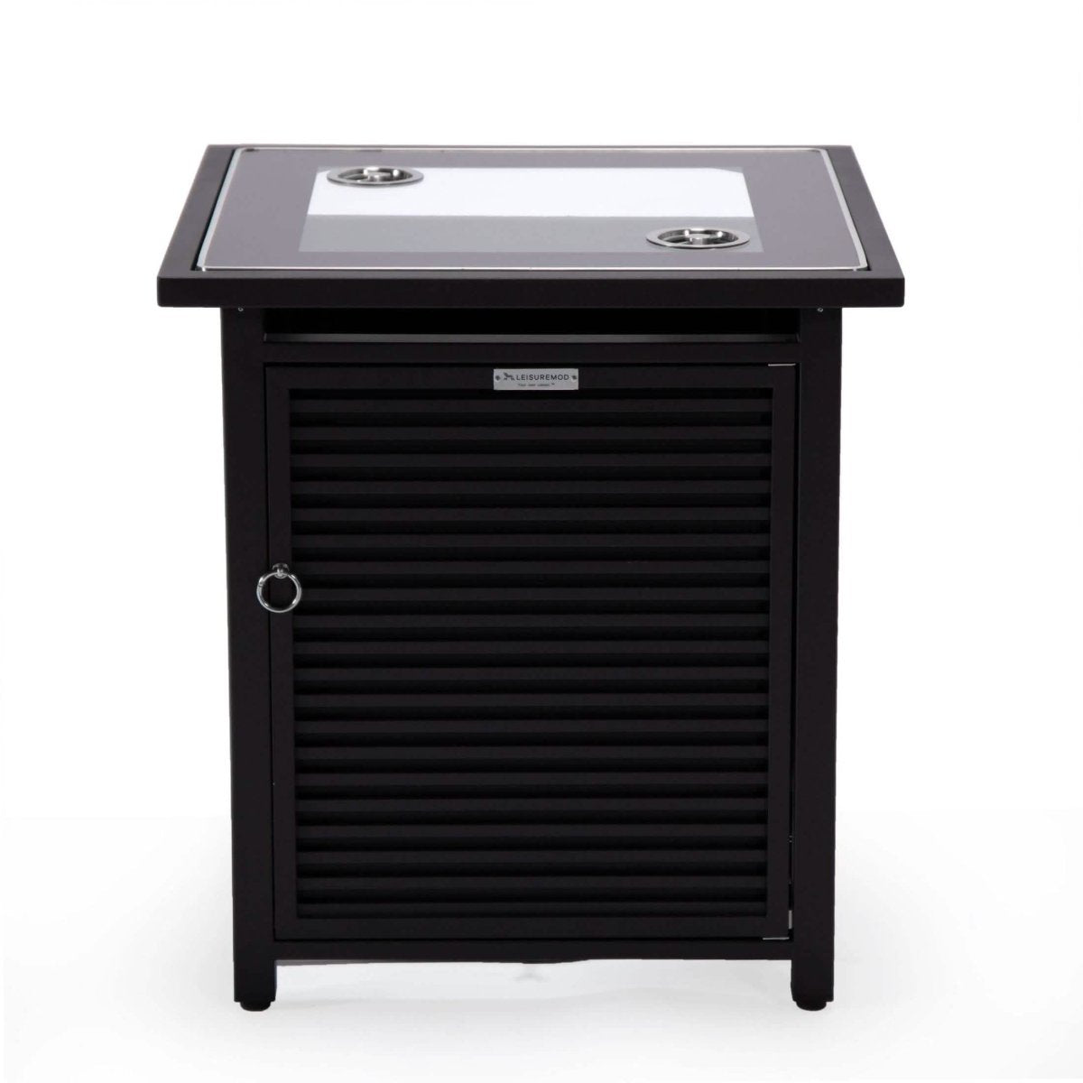 Walbrooke Outdoor Patio Square Fire Pit and Tank Holder with Slats Design Black Fire Pits Leisuremod