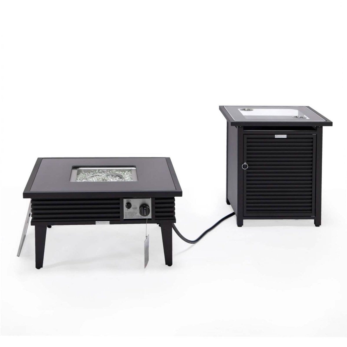 Walbrooke Outdoor Patio Square Fire Pit and Tank Holder with Slats Design Black Fire Pits Leisuremod