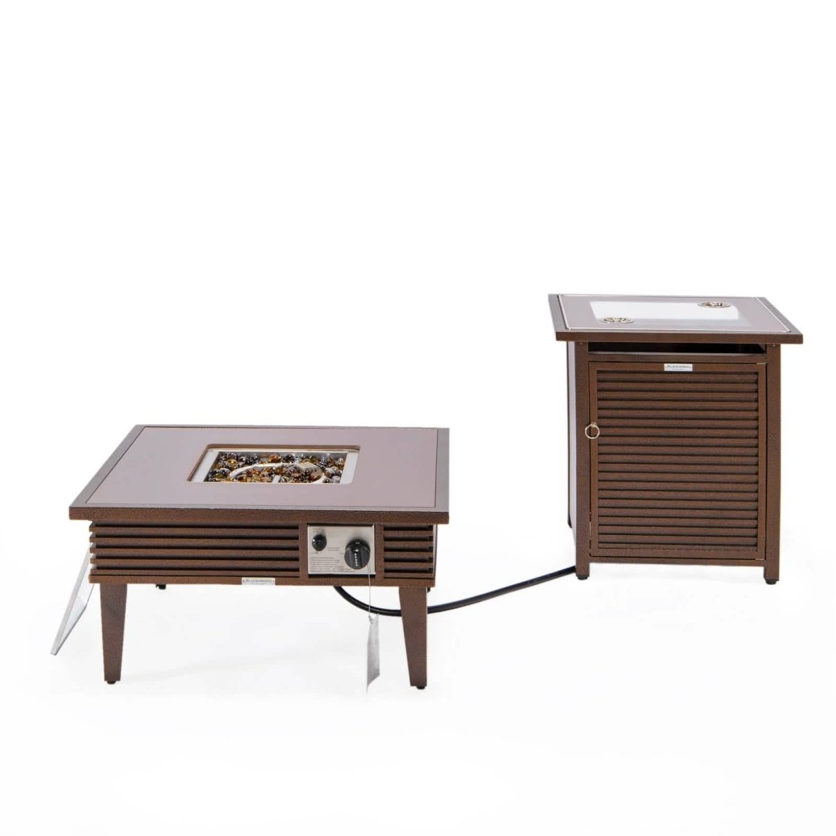 Walbrooke Outdoor Patio Square Fire Pit and Tank Holder with Slats Design White Fire Pits Leisuremod