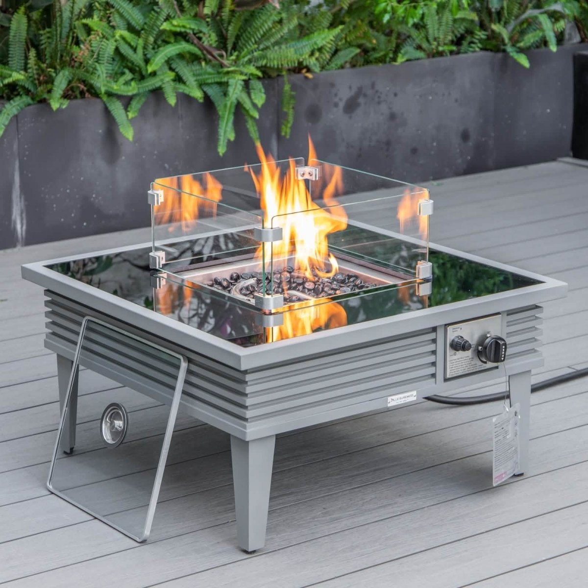 Walbrooke Outdoor Patio Square Fire Pit and Tank Holder with Slats Design White Fire Pits Leisuremod