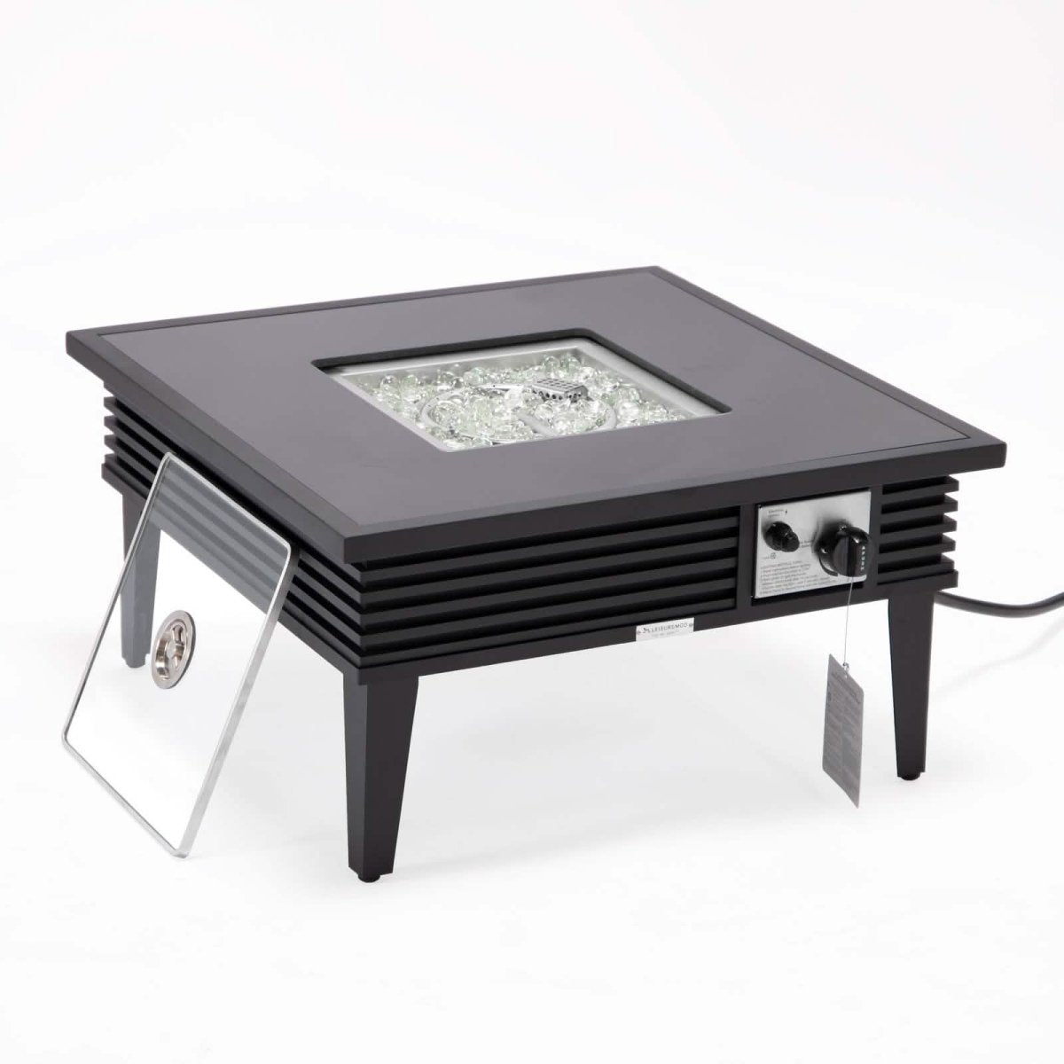 Walbrooke Outdoor Patio Square Fire Pit and Tank Holder with Slats Design White Fire Pits Leisuremod