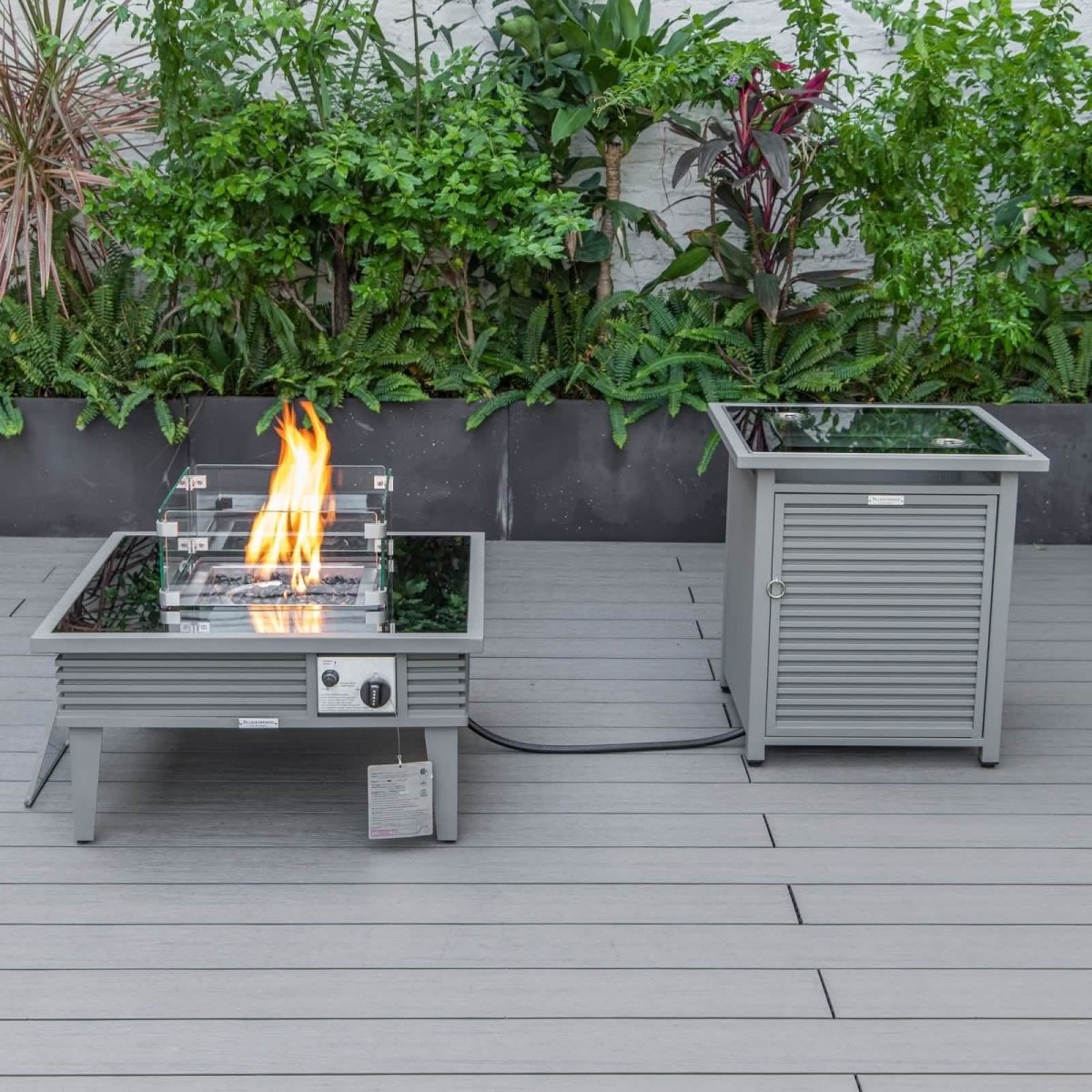 Walbrooke Outdoor Patio Square Fire Pit and Tank Holder with Slats Design White Fire Pits Leisuremod