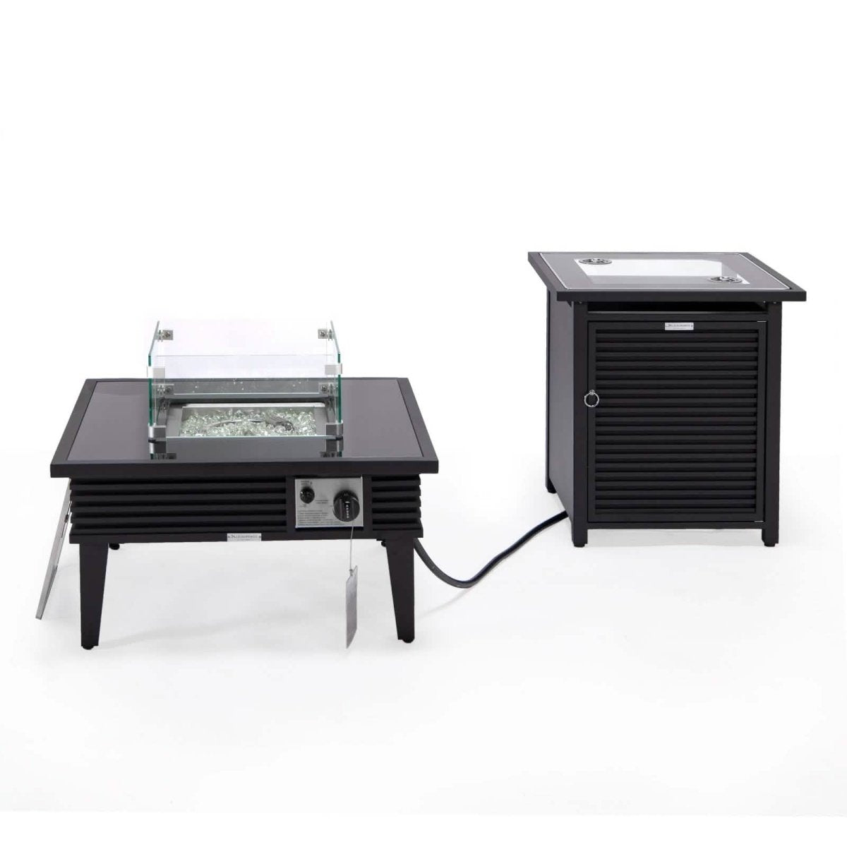 Walbrooke Outdoor Patio Square Fire Pit and Tank Holder with Slats Design White Fire Pits Leisuremod