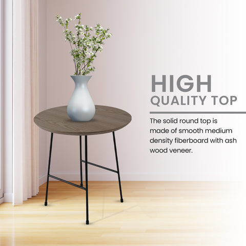 Rossmore Round Side Table with MDF Wood Tabletop in Black Steel