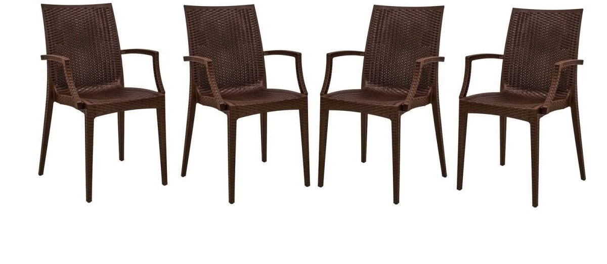 Weave Mace Indoor/Outdoor Chair (With Arms) White Leisuremod