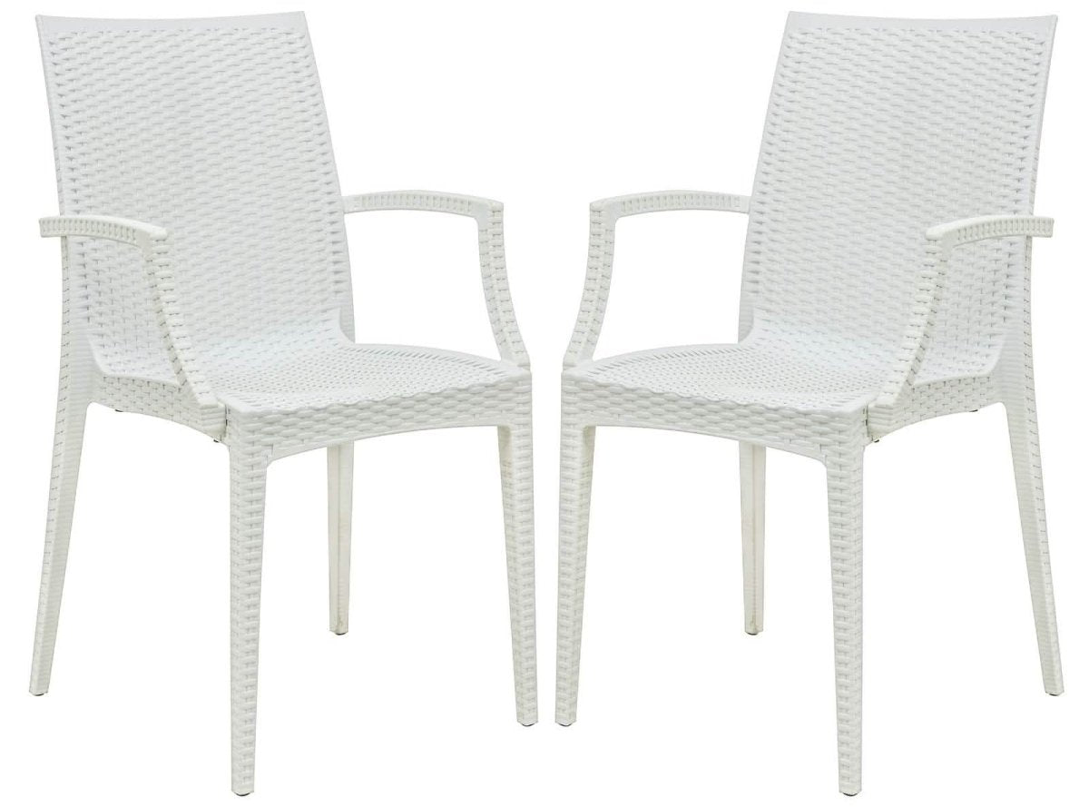 Weave Mace Indoor/Outdoor Chair (With Arms) White Leisuremod