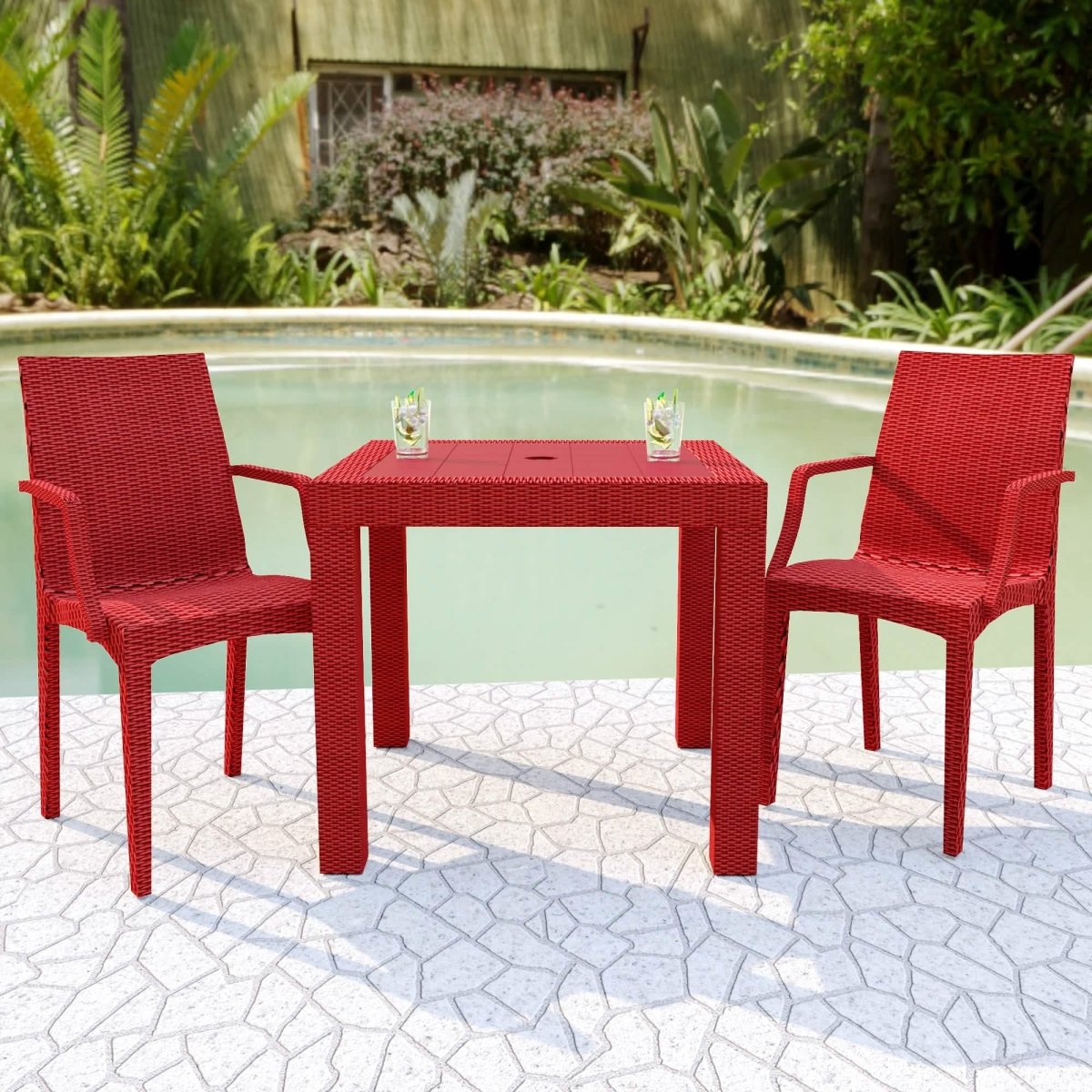 Weave Mace Indoor/Outdoor Chair (With Arms) White Leisuremod