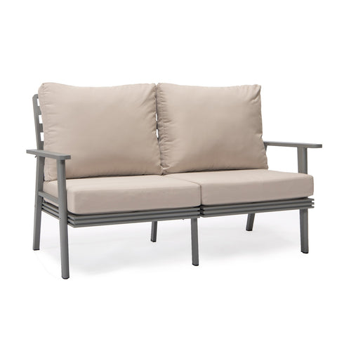 Walbrooke Modern Outdoor Patio Loveseat with Grey Aluminum Frame and Removable Cushions