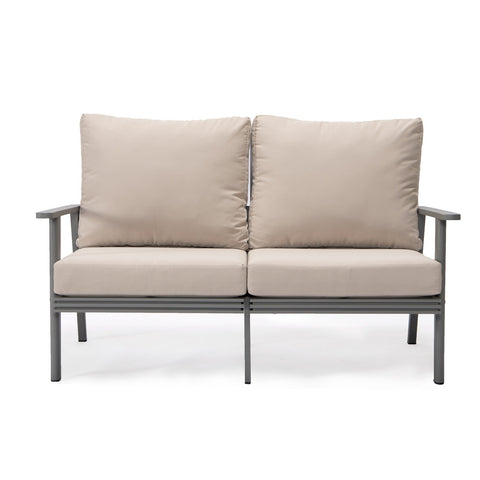 Walbrooke Modern Outdoor Patio Loveseat with Grey Aluminum Frame and Removable Cushions